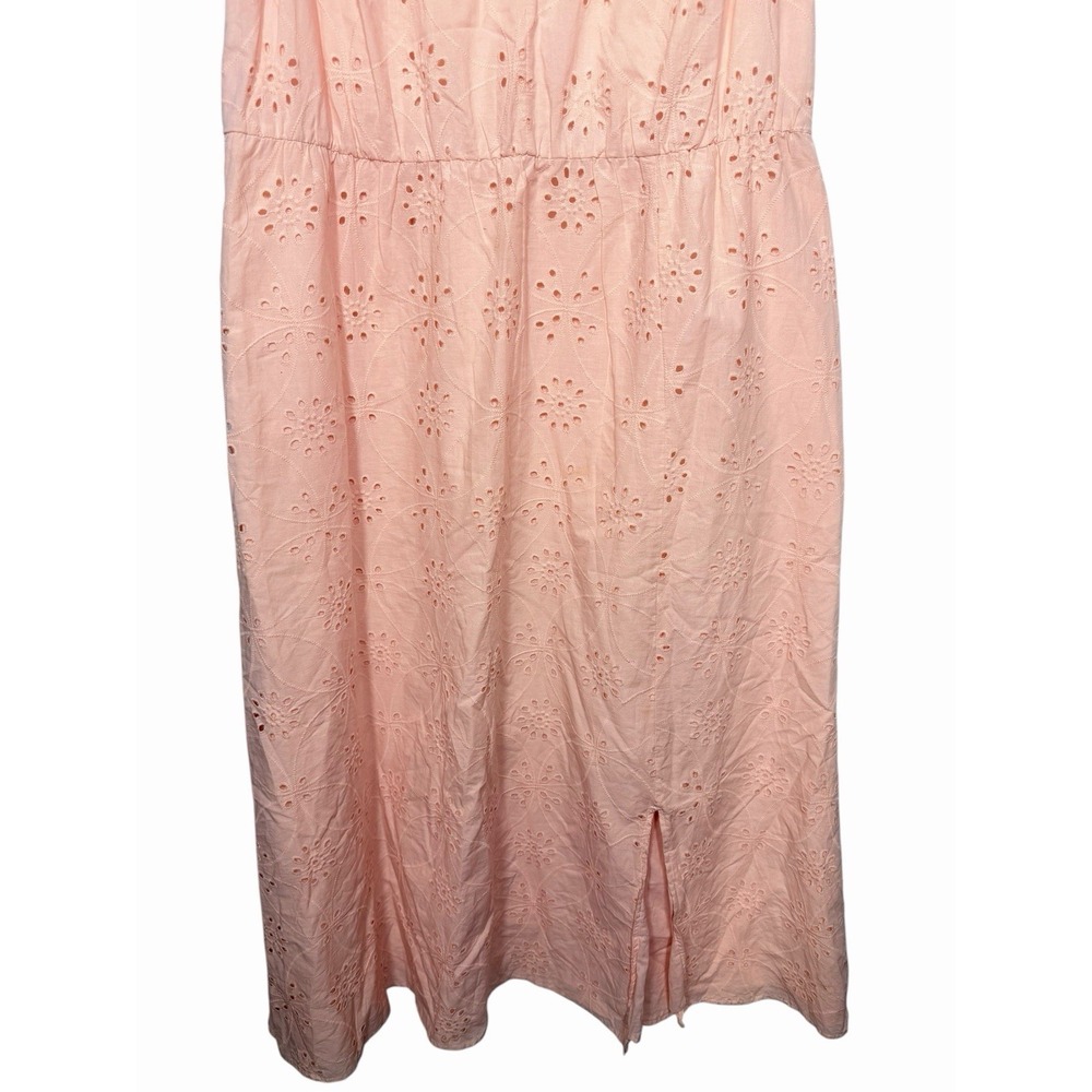 Eloquii Eyelet Midi Dress 18 Peach Cotton Ruffle Sleeve Lined Cottagecore - Picture 4 of 8